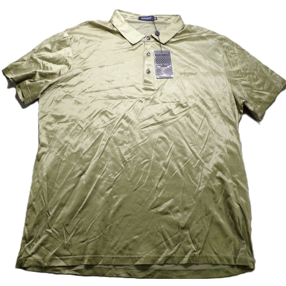 NWT Barabas Men Polo Shirt 2XL Suede Green Short Sleeves Casual Designers Luxury